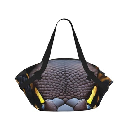 Ball Phyton Snake Print Foldable Camping Tote Bag, Packable Picnic Mat And Beach Tote