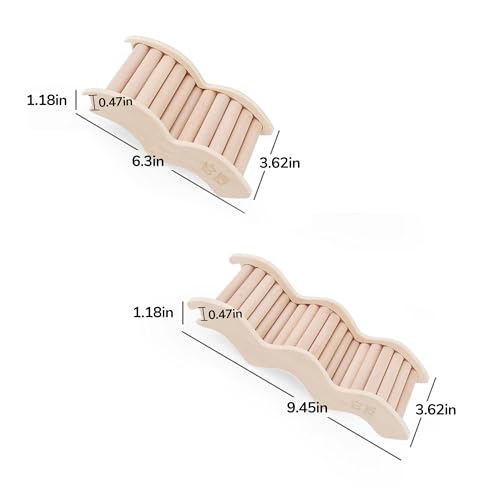 Hamster Ladder Bridge - Wooden Hamster Climbing Toy for Cage Decor and Accessories, Ideal for Hamsters, Gerbils, Mice, and Small Animals（Large-9.45"） - size: Large