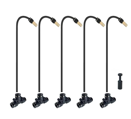 5pk Brass Misting Nozzles Tee 16 inch 360 Degree Adjustable Copper Sprayer, Compatible with1/4 trubing Hose Watering Plant Drip Irrigation Pneumatic Fittings Connection for Watering Garden（16inch） - color: 16inch-360 Misting Nozzles