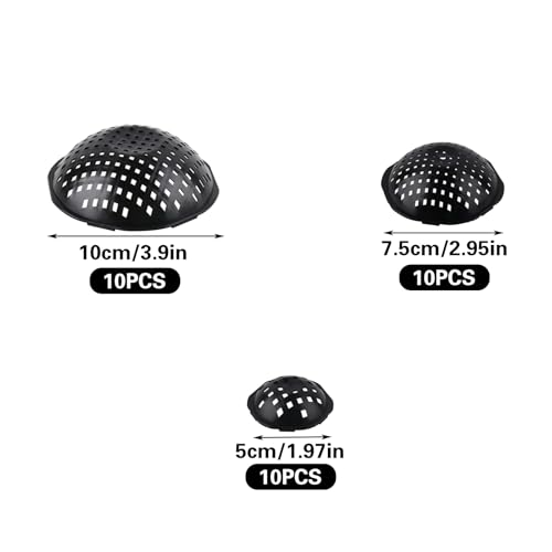 30 PCS Flower Pot Hole Mesh Pad, 3 Assorted Sizes Semi-Arc Plastic Planter Bottom Drainage Mats for Bonsai Plant, Succulents, Potting, Breathable Gasket Prevent Clogging and Soil Loss, Black
