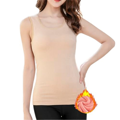 Womens Cotton Thermal Fleece Lined Underwear Tops Cami Tank Top Warm Base Layer Vest - color: Khaki, size: M / (Fit 88~115 lb)
