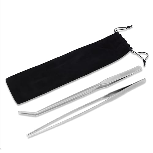 Mandala Crafts Stainless 15" Straight Curved Fish Tanks Aquarium Tweezers | 15 Inch Forceps, Rust Resistant Stainless Steel, Trimming Aquatic Plants, Bowls, Terrariums, Freshwater & Saltwater Aquascape - color: Stainless Steel Curved Straight Tweezers, si