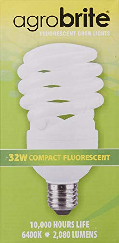 Hydrofarm Agrobrite FLC32D Compact, 32 Watt, 6400K Fluorescent Spiral Grow Lamp, 1 Count (Pack of 1), Brown/A - style: 32W/6400K
