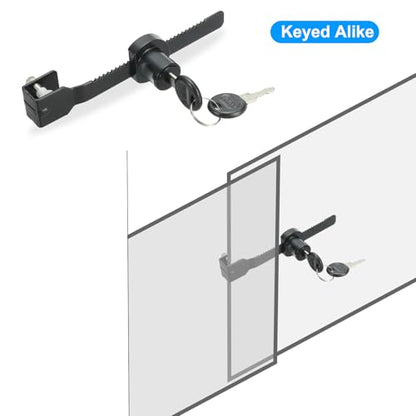 PATIKIL Sliding Glass Cabinet Lock, 4Pcs Keyed Alike Showcase Lock Chrome Finish Ratchet Lock No Drill Glass Door Lock for 5-10mm Glass Door, Black - style: Keyed Alike