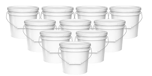 2-Gallon Bucket with Airtight Lid – Made in USA, Food Grade BPA Free Plastic, Heavy Duty Multi-Use, Metal Handle with Grip, Stackable Storage – White, 10 Pack - color: White, size: 10