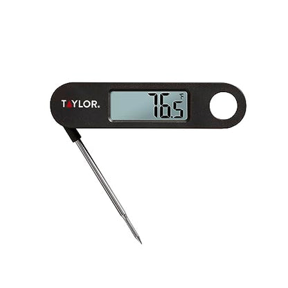 Taylor 1476 Instant Read Digital Meat Food Grill BBQ Cooking Kitchen Thermometer, Tailgating and Grilling Compact Folding Probe, Black - color: Black