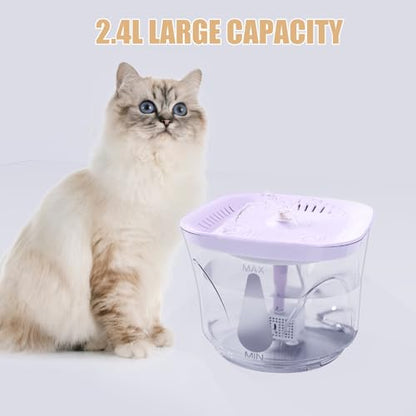 Cat Water Fountain, 2.4L/2.5QT Capacity, White | Ultra Silent Pet Drinking Fountain for Cats and Small Dogs, Indoor Water Fountain, with Replacement Filters