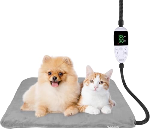 Pet Heating Pad for Cats & Small Dogs with 12 Adjustable Temperature, Waterproof & Chew Resistant Cat Heating Pad with Timer, Heated Cat Bed with Fleecy Cover (S: 20” x 16”) - size: S: 20” x 16”