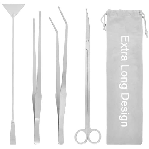 15Inch Extra Long Design Aquarium Aquascaping Tool Kit, Stainless Steel | 4-in-1 Anti-Rust Fish Tank Starter Kit with Long Tweezers Scissors Spatula for Aquarium Plants, Silver - color: Silver