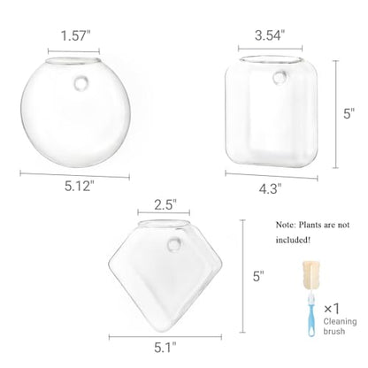 Mkono Wall Propagation Planters Hanging Glass Plant Vase Holder, 3 Pack | Three Shapes Terrariums Station,for Indoor Hydroponic Plants Flowers,Easy to Install,Home Bathroom Decor, Plant Lover Gift
