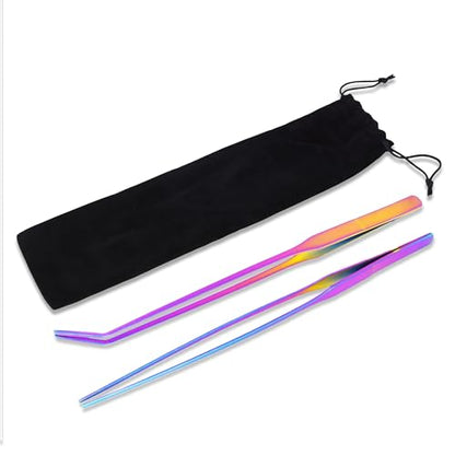 Mandala Crafts Rainbow 15 Inch Straight Curved Fish Tanks Aquarium Tweezers | 15 Inch Forceps, Rust Resistant Stainless Steel, Trimming Aquatic Plants, Bowls, Terrariums, Freshwater & Saltwater Aquascape - color: Rainbow Curved Straight Tweezers, size: 15
