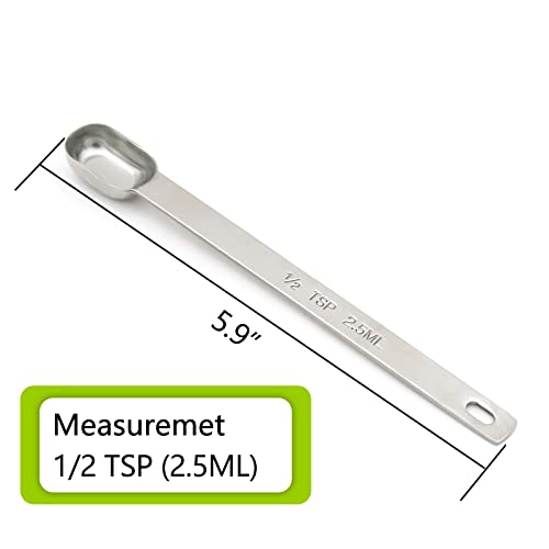 5PCS 1/2TSP(2.5ML) Measuring Spoon, Stainless Steel Long Handle Teaspoons | High Precision, Food-Grade Stainless Steel, ‌Rust-Free, Dishwasher-Safe, Easy-Read Markings, Multi-Purpose, Sturdy & Durable - size: 1/2tsp|1/6tbsp|2.5ml