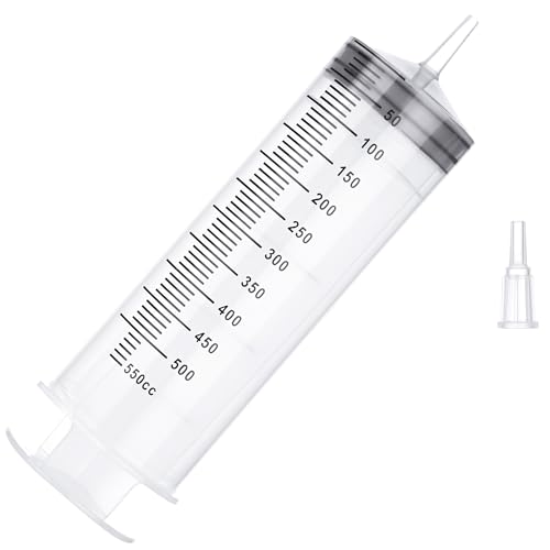 500mL Large Syringe with Tip Adapter, Large Plastic Syringe for Liquid, Individual Sterile Sealed for Scientific Dispensing, Paint, Watering - style: 500 ml