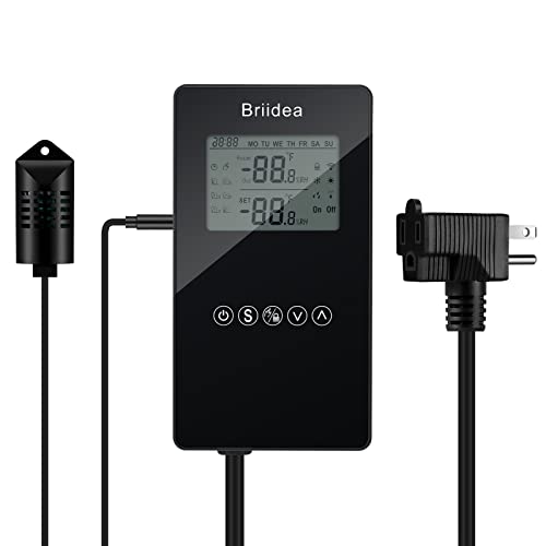 Humidity Controller, briidea Pre-Wired Humidistat Humidifier Dehumidifier with LCD Display High Accuracy Humidity Sensor, Ideal for Greenhouse Mushroom Grow Tent (MK-041)