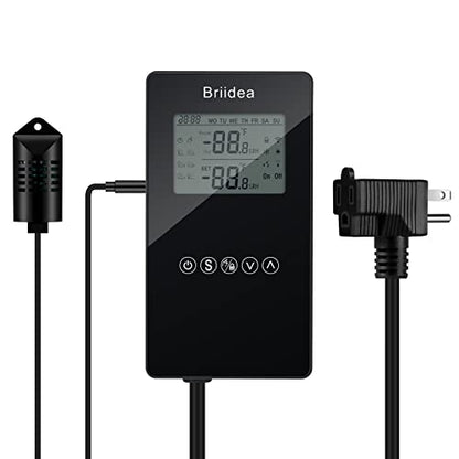 Humidity Controller, briidea Pre-Wired Humidistat Humidifier Dehumidifier with LCD Display High Accuracy Humidity Sensor, Ideal for Greenhouse Mushroom Grow Tent (MK-041)