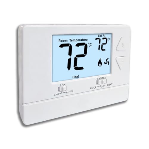 NonProgrammable Thermostat for Home,Single-Stage Systems,Digital Energy-Saving Thermostat,1 Heat/1 Cool, Easy DIY Install, White Backlight - color: White