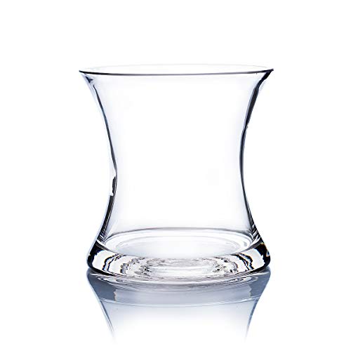 WGV Unique Bouquet Vase, 5.5" W, 6" H, Clear Short Hurricane Concaved Neiman Glass Floral Container, Home Wedding Event Decor, 1 Piece (VHV0606) - size: Concaved 6"H