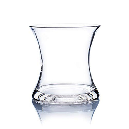 WGV Unique Bouquet Vase, 5.5" W, 6" H, Clear Short Hurricane Concaved Neiman Glass Floral Container, Home Wedding Event Decor, 1 Piece (VHV0606) - size: Concaved 6"H