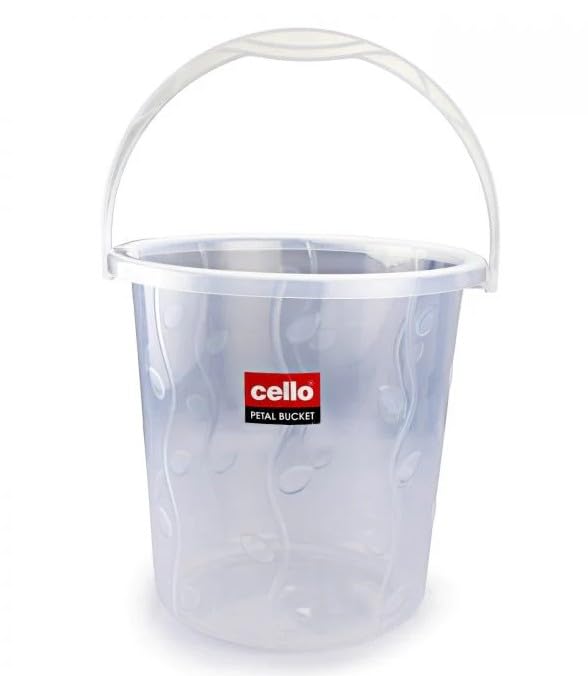 Cello Plastic Bucket Petal | Light Weight and Easy to Carry | Strong and Durable Buckets | Perfect for Use in Bathrooms, Kitchen & Wet Utility Areas | 16 Litre | Clear