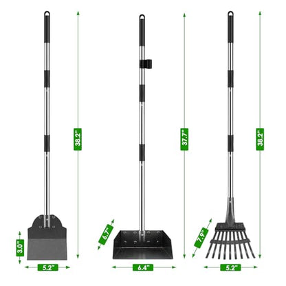 Pooper Scooper, Long Handle Dog Poop Scooper for Medium Small Dogs | Heavy Duty, Pet Supplies Metal Tray Rake Spade, Stainless Steel, Rust-Resistant,37"+ Handle No Bend, Use on Grass Dirt Gravel - color: Light Silver, size: Medium