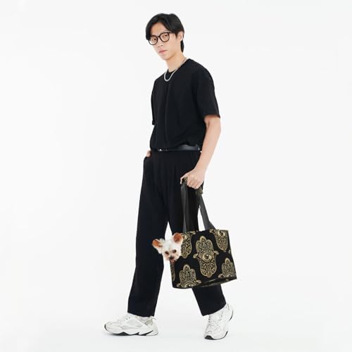 Small Pet Carrier Purse Bag, Gold Hand with Eye Print Shoulder Bag for Dogs Cats, Puppy Tote Travel Handbag - color: Gold Hand With Eye
