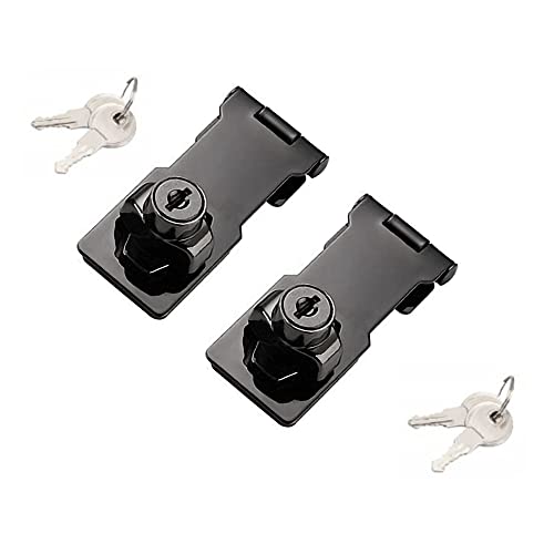 2 Packs Keyed Hasp Locks Twist Knob Keyed Locking Hasp for Small Doors, Cabinets and More,Stainless Steel Steel, Hasp Lock Catch Latch Safety Lock Door Lock with Keys (3inch, Bliack) - color: Bliack, size: Straight 3 Inch