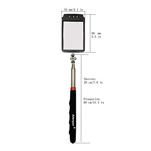 Telescopic inspection mirror with light large telescoping led 360 Inspection Rotating lamp automotive mechanic repair reversing on a stick extendable hand handle car extra held vehicle extended - style: 3 LED