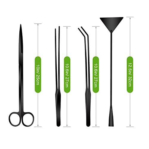 Catcan 4 in 1 Quarium Aquascape Tools Kits, Fish Tank Plant Tools Tweezers | Anti-Rust Stainless Steel, Aquatic Plant Aquascaping Tweezers, Scissors, Spatula for Aquarium Tank Cleaning - color: Black