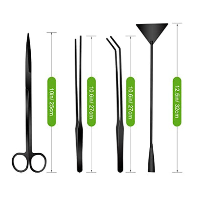 Catcan 4 in 1 Quarium Aquascape Tools Kits, Fish Tank Plant Tools Tweezers | Anti-Rust Stainless Steel, Aquatic Plant Aquascaping Tweezers, Scissors, Spatula for Aquarium Tank Cleaning - color: Black