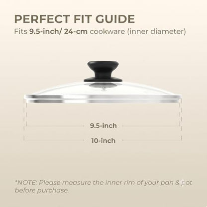 SUNHOUSE 9.5 Inch Pan Lid, Tempered Glass Lid with Heat-Resistant Knob | Clear Replacement Cover for Frying Pans, Pots, Cast Iron Skillet - Stainless Steel Rim - Dishwasher & Oven Safe to 400F - size: 9.5 inch