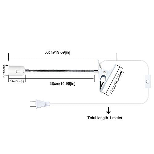 Bonlux E26 Clamp Lamp Fixture, Flexible Neck Clip Light Fixture with On/Off Switch US Plug for E26 Socket Plant Grow, Desk, Reptile Lamp Holder (2-Pack)