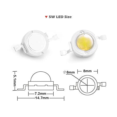CHANZON 10 pcs High Power Led Chip 5W Cool White 10000K - 15000K | (600mA - 700mA / DC 6V - 7V / 5 Watt) Super Bright Intensity SMD COB Light Emitter Components Diode Bulb Beads DIY Lighting - color: D) Cool-white (10000k)