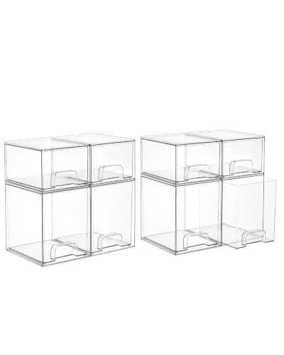 Vtopmart Stackable Storage Drawers Set of 8, Clear Plastic Organizer Bins for Baby Bottle, Beauty Supplies Storage, Ideal for Kichen Countertop, Vanity, Bathroom, Cabinet, Pantry Organization - style: 4 Small+4 High