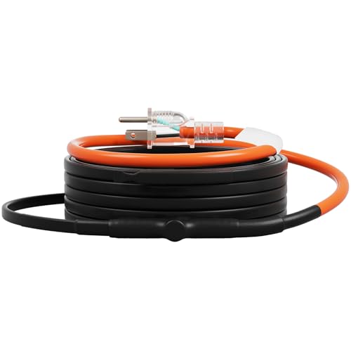 VEVOR Self-Regulating Pipe Heating Cable, 12FT 5W/FT Heat Tape for Pipes Freeze Protection, Water Pipe Heat Cable with Built-in Thermostat Protects PVC Hose, Metal and Plastic Pipe from Freezing - size: 12 Feet