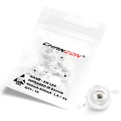 CHANZON 10 pcs High Power Led Chip 3W Infrared IR 850nm | (400mA - 500mA /DC 1.4V - 1.6V / 3 Watt) SMD COB Light Emitter Diode Components Night Vision Bulb Lamp for DIY Lighting - color: Q) Infrared Ir (850nm)