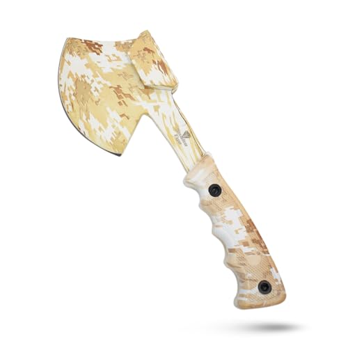 Snake Eye Tactical Heavy Duty 3PC Hunting & Camping Set – Full Tang Camping Axe, 9.5" Fixed Blade Gut Hook Knife, Sharpening Rod, and Heavy Duty Nylon Combo Sheath Included (Yellow Camo) - color: Yellow Camo