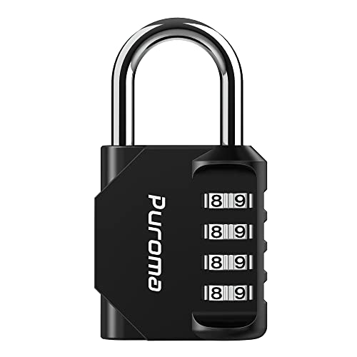 Puroma 1 Pack Combination Lock Locker 4 Digits Combo Padlock Gym Black | For School Gate Fence Toolbox Hasp Storage, Outdoor, Resettable, Weatherproof, Side Window, Crack Cut Resist, Hardened Steel - color: Black