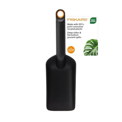 Fiskars Soil Scoop for Potting & Transplanting, 1.5 Cup Capacity, Black | Indoor Potting for Medium Planters, Durable Lightweight Resin Garden Scooper with Flat Bottom & Deep Sides to Prevent Spills - style: Soil Scoop