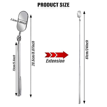 Telescoping Inspection Mirror, 1 Piece Car Inspection Mirror, Stainless Steel Mechanic Mirror,Retractable Extension Mirror,Flexible Inspection Mirror for Checking Vehicle and Small Details (8~24 Inch) - size: 1PCS