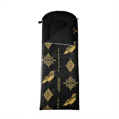 Erosebridal Sugar Skull Kids Sleeping Bag Southwestern Aztec Western Camping Blanket for Hiking Travel Hunting Sleep Bag - color: Black Yellow Gold 14