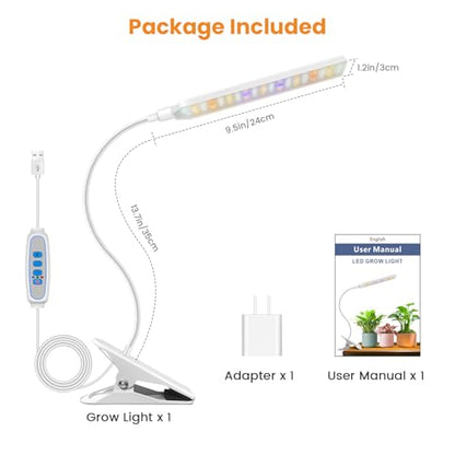 Kullsinss Clip-on Grow Lights for Indoor Plants, 57 LEDs 10W Plant Light | Full Spectrum Growing Lamp with Timer & Dimmable, White Gooseneck Plant Lamp for Succulents, Seed Starting, Easy to Use & Set - size: 1 Head-White