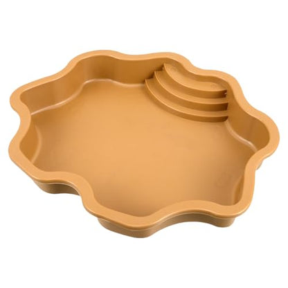 SHOWERORO Reptile Bathing Pool and Feeding Dish, Brownish Yellow Plastic Water Bowl with Ramp, Half-submerged Turtle Soaking Tray for Geckos, Lizards, and Turtles in Terrariums