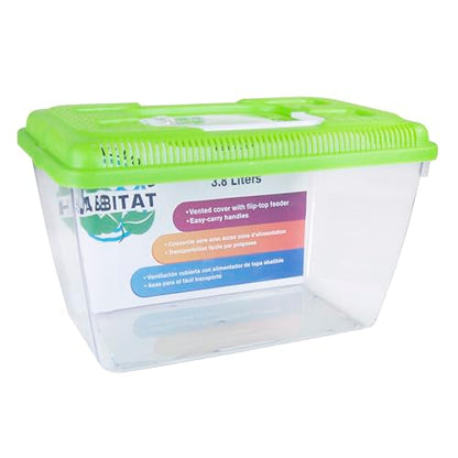 Penn-Plax Small World Habitat 1 Gallon Tank - Portable & Transparent Plastic Tank - Ventilated Lid, Flip-Top Feeder & Easy-Carry Handle -Ideal for Small Critters & Aquatic Pets -Green, 10x5.43x6.26 In - size: 1 Gallon