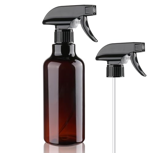 16.9oz/500ml Plastic Spray Bottles 1 Pack, Adjustable Mist/Stream | Refillable heavy duty spray containers for plants, cooking, hair care and household cleaning - color: 16.9oz-Brown+nozzle