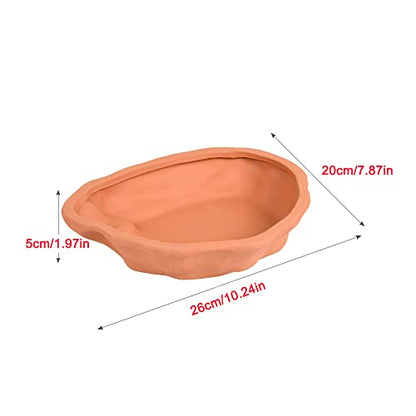 Extra Large Reptile Bathing Pool Tortoise Bathing Pool Reptile Feeding Dish Water Bath Bowl Aquarium Ornament for Gecko, Snake, Turtle, Bearded Dragon, Lizard Bath (Red Pottery) - color: Red Pottery