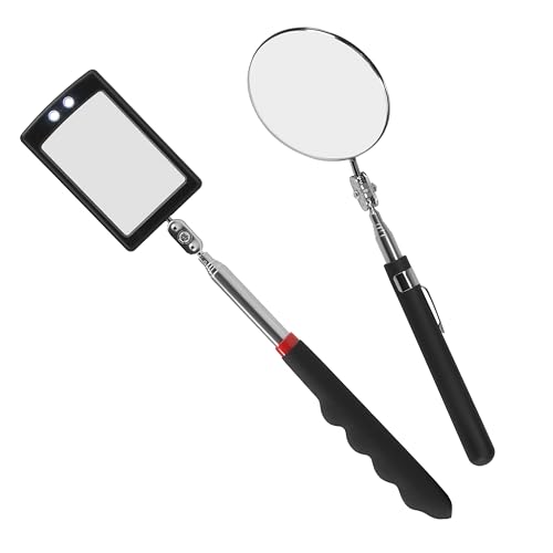 360 Rotating Telescopic Inspection Mirror - Mechanics Car Mirror on a Stick with Lights and Extendable Mechanic Tool for Automotive