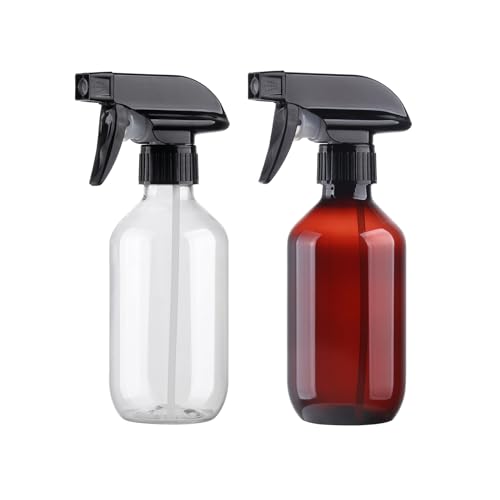 Spray Bottles 2Pack 10oz Fine Mist Empty Squirt Bottle for Cleaning | Refillable Plastic Water Spray Bottle with Adjustable Nozzle BPA Free Small Spray Bottle for Hair Plants Pet Training - color: clear+brown