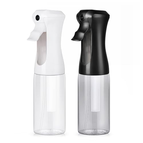 VIGOR PATH 200ml Continuous Mist Spray Bottle for Hair Plants and Skin Care | Ultra Fine Atomizer Leak Proof Ergonomic Construction 360 Refillable - size: 6.7 oz - Black/White