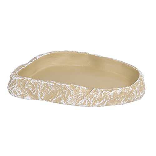 Omabeta Reptile Food Bowl Durable Resin Feeding Dish for Turtles Lizards Frogs Yellow 10.7x7.5cm