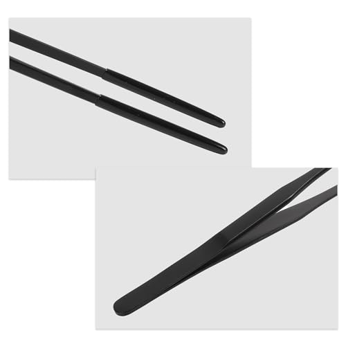 Reptile Feeding Tongs, Stainless Steel Lizard Feeding Tongs, Aquarium Straight Feeding Tweezers for Reptiles with Rubber Tip, Terrarium Feeding Tong for Gecko, 10.63" Length, Black - size: 10.63"